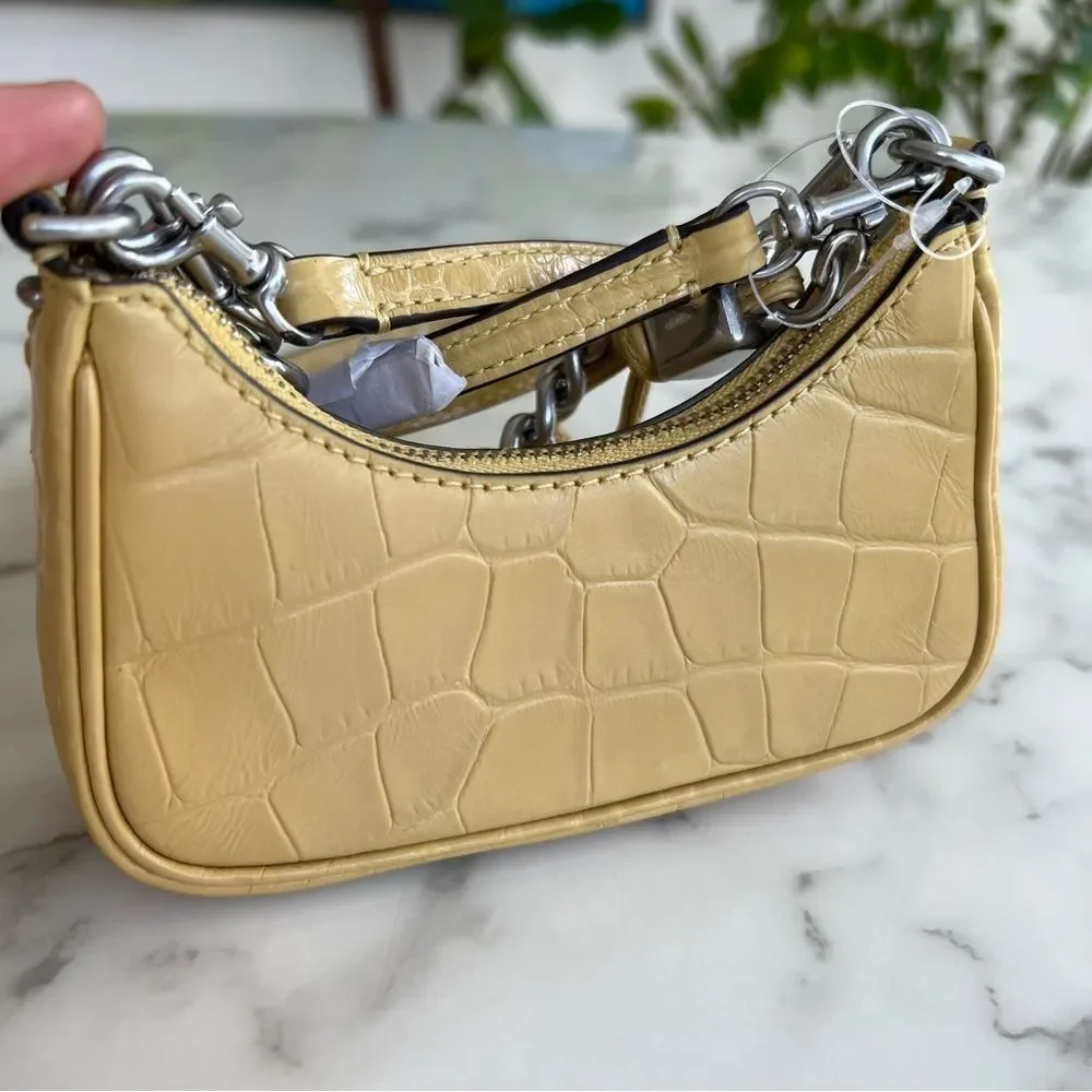 NWT Tory Burch Mercer Embossed Nano Crossbody Bag Beeswax Yellow Mini Chain Croc